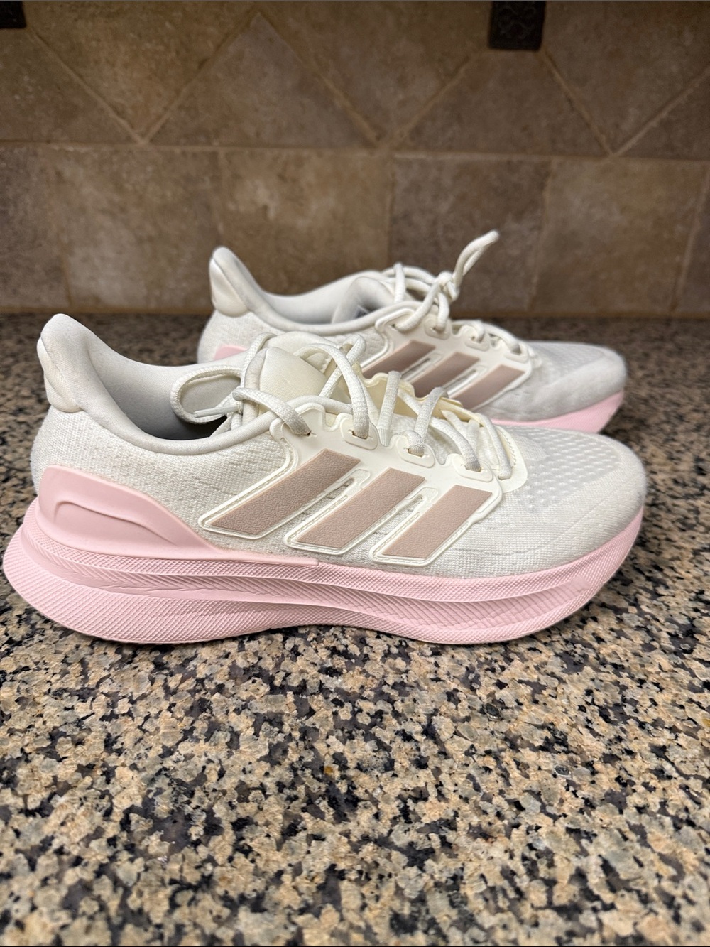 adidas Women's Off White and Pink Athletic Running Shoes